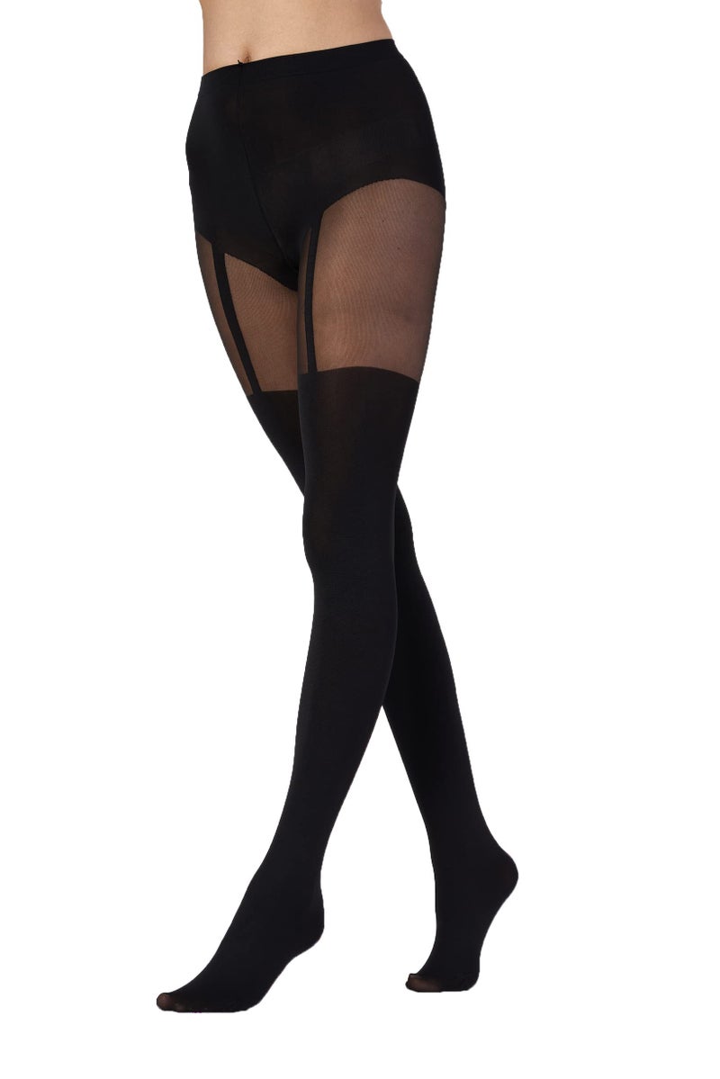 Pretty Polly Women's Suspender Tight- Mock Suspender Tight, 40 Denier Leg, Black (Black), One Size - Image 2